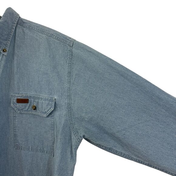 Carhartt Large Denim Button Up Long Sleeve Shirt Cotton Blue Mens - Picture 8 of 16
